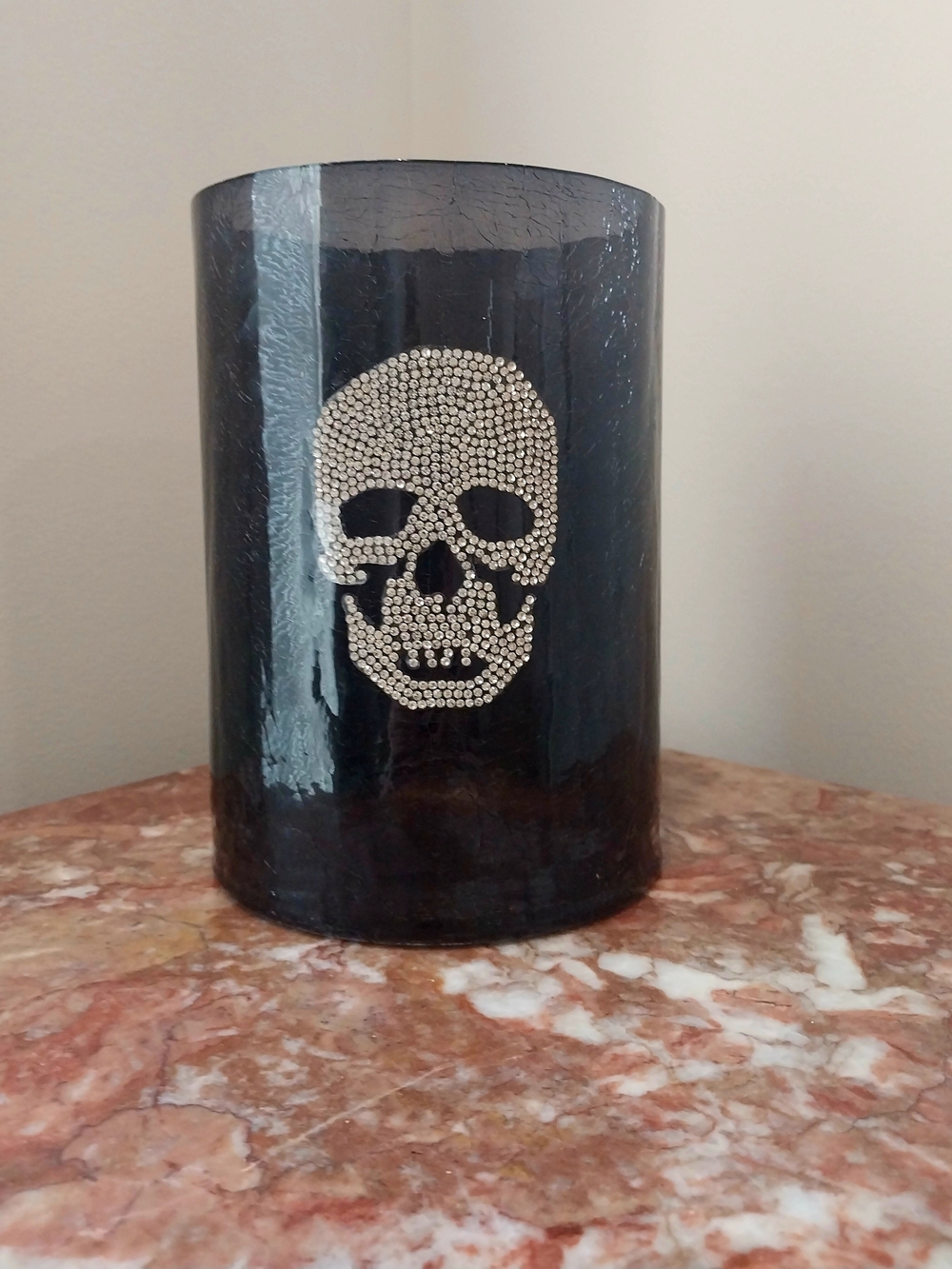 Yankee Candle Black Glass Skull Rhinestone Holder